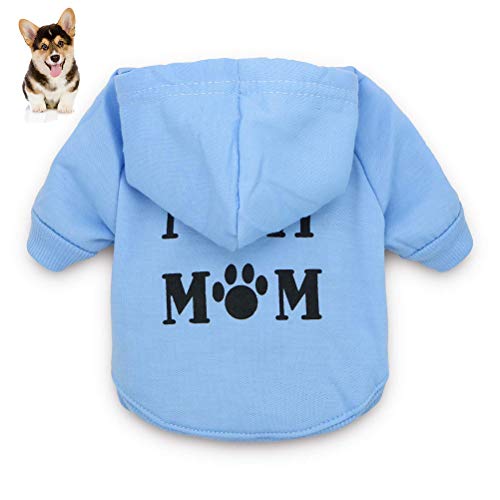 Haustier Hunde Sweatshirt mit Kapuze – Hundekleidung „I Love My Mom“, bedruckter Kapuzenpullover, Welpen-Sweatshirt, warme Welpenkleidung, Kapuzenpullover (blue) von Feuerblitz