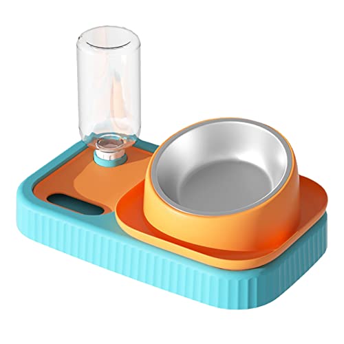 Pet Double Bowl Set Automatik – Futternapf, automatische Tränke, auslaufsicher, Edelstahl, 15 Grad geneigt, Katzen Wassernapf für kleine, mittelgroße Haustiere von Feuerblitz