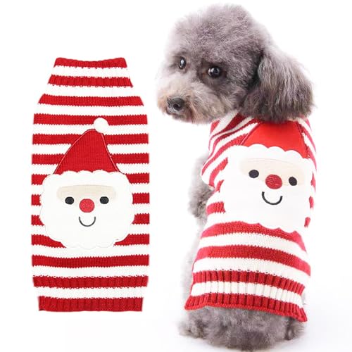 Hundepullover Weihnachten Haustier Katze Hunde Pullover Gestrickter Hundepulli Weihnachten Hund Weihnachtsoutfit Hunde Pullover Kostüme Weihnachten für kleine mittelgroße Hunde Großer Hund Weiß XXS von Feuvois