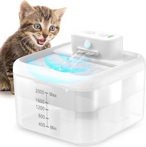 Feycig 2.5L Katzenbrunnen Kabellos Mit Bewegungsmelder - 2200mAh Batteriebetrieb Ultraleiser Katzenbrunnen Trinkbrunnen Wasserspender für Katzen, Hunde, BPA-frei, Filter, Weiß von Feycig