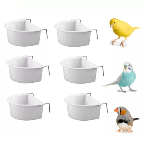 6 Stück Universal-Kunststoff-Hängebecher für kleine Vögel, Mini-Vogelfutterspender, Papageien-Futterspender, praktischer Hängebehälter, Papageienkäfig, Ersatz-Futter- und Wasserbecher von Fgbetcv