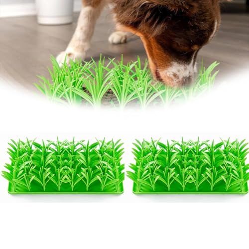 Silikon-Grasmatte für Katzen, grünes Gras, Silikon, Slow Food-Matte, Silikon-Grasfütterungsmatte für Katzen, Katzengrasmatte für Innenkatzen, Silikon, Grasschnüffelmatte für Katzen, 2 Stück von Fgbetcv