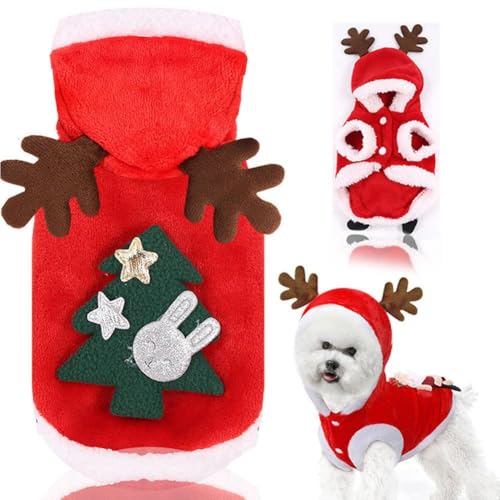 Weihnachts-Outfit für Hunde, mit Kapuze, Weste, Weihnachtsmann-Kostüm mit Elchgeweih, Kätzchen-Weihnachtskostüm für kleine, mittelgroße Hunde, Katzen, Haustiere (B L) von Fgbetcv