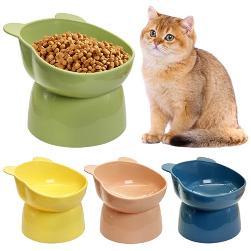 Fhiny Erhöhte Katzennäpfe, geneigter Katzennapf, abnehmbar, für Kätzchen, Futter und Wasser, abgeschrägt, niedlich, Kunststoff, Welpenfutter, Haustier-Futterstation für Katzen und kleine Hunde, Bär, 4 von Fhiny