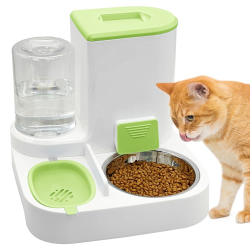 Fhiny Gravity Katzen-Futterspender und Wasserspender, 2-in-1 automatischer Haustier-Wassertränke, abnehmbare Edelstahl-Futternäpfe Set, Haustierfutteraufbewahrung für kleine Hunde, Welpen, Katzen, von Fhiny