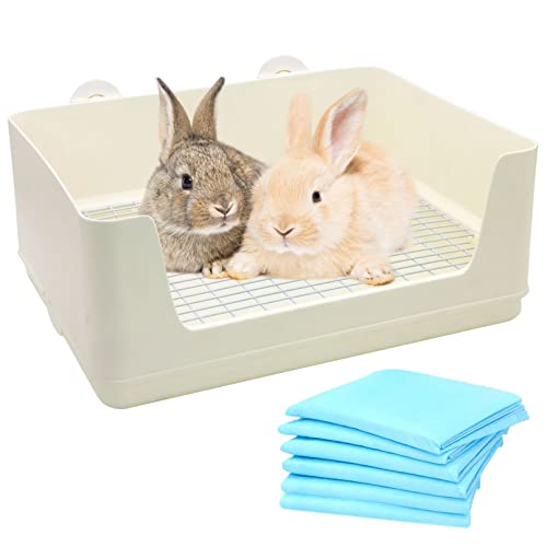 Fhiny Große Kaninchentoilette für Käfig, Kunststoff-Pfanne für Meerschweinchen, mit 6 Einweg-Pads, Töpfchentrainer, Ecktoilettenbox für Kaninchen, Meerschweinchen, Frettchen, Chinchillas, Kleintiere von Fhiny