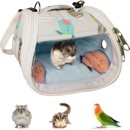 Fhiny Hamster-Tragetasche, kleine Tiere, gemütliche Reisetasche mit Gurt, tragbar, atmungsaktiv, sichere Tasche für Hamster, Zuckergleiter, Wellensittiche von Fhiny