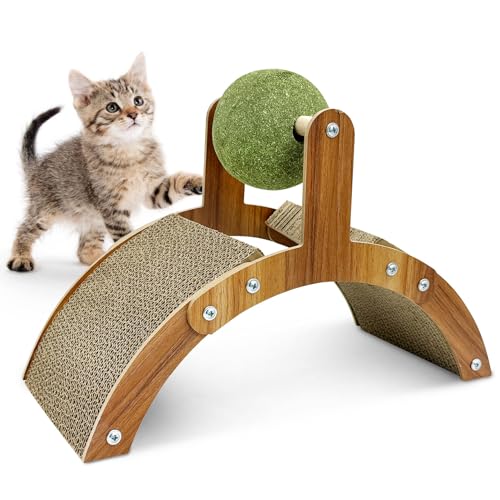 Fhiny Kätzchen Kratzmatte, 2-in-1 Karton Kätzchen Kratzbaum mit großer Katzenminze Ball Kleine Wellpappe Schräge Kitty Spielzeug Multi-Faceted Kratzbaum Verdicktes Brett Kratzbaum für Katzen Kitty von Fhiny