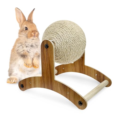 Fhiny Kaninchenkratzspielzeug, natürlicher Sisal Kaninchen Kratzball Bunny Claw Scratcher Interaktives Spielzeug Nagelkratzbaum für Indoor Haustiere Kätzchen Frettchen Kleintiere von Fhiny