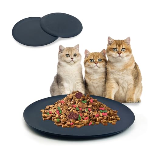 Fhiny Katzenfutternapf-Set, Schnurrhaartfreundlich, 24 cm breit, flacher Katzennapf mit rutschfester Unterseite, Katzenteller für Nass- und Trockenfutter für Katzen, Kätzchen, Kätzchen, Hunde, von Fhiny