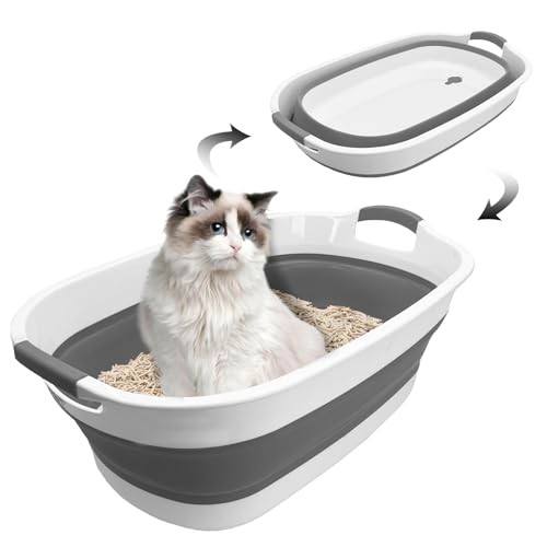 Fhiny Offene Katzentoilette, Kätzchen-Töpfchen, halb geschlossen, faltbar, wasserdicht, Reisetoilette für Indoor-Katzen, kleine und mittelgroße Haustiere, Kätzchen, Kaninchen, Zubehör, leicht zu von Fhiny