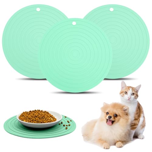Fhiny Silikon-Haustierfuttermatte, 24,1 cm, rund, wasserdicht, rutschfest, für Hunde und Katzen, verhindert Überlaufen von Futter und Wasser, geeignet für mittelgroße kleine Schüssel, Teller zum von Fhiny