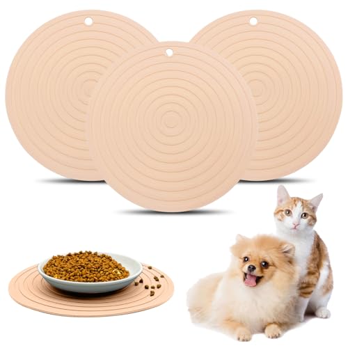 Fhiny Silikon-Haustierfuttermatte, 24,1 cm, rund, wasserdicht, rutschfest, für Hunde und Katzen, verhindert Überlaufen von Futter und Wasser, geeignet für mittelgroße und kleine Schüssel, schützt den von Fhiny