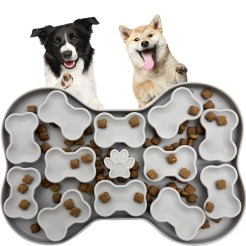 Fhiny Silikon Schnüffelmatte für Hunde, Puzzle Feeder Leckmatte mit Saugnäpfen Welpe Slow Feeder Bowl für Trocken- und Nassfutter Interaktives Geruchstraining Fördert Natürliche Futtersuche Fähigkeit von Fhiny