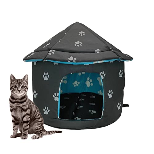 Fhiny Stray Cats Shelter, Waterproof Outdoor Cat Dog House Foldable Warm Pet Cave for Winter Yurt Wild Animal Tent Bed AntiRutsch Kitten Cave Hut for Feral Kitty Puppy Weatherproof (M:40,6 cm H × von Fhiny