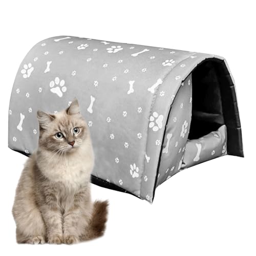 Fhiny Stray Cats Shelter, Waterproof Outdoor Cat House Foldable Warm Pet Cave for Winter Wild Animal Tent Bed Anti Slip Kitten Cave for Feral Cat Dog Puppy Weatherproof Grey-L von Fhiny