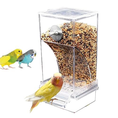 Fhioevt Automatischer Futterspender Vögel Transparent Vogelfutter Wellensittich Futterspender Vogelfutterhaus Sittiche Käfig Acryl Futterautomat für Klein Papageien Nymphensittiche Finke von Fhioevt