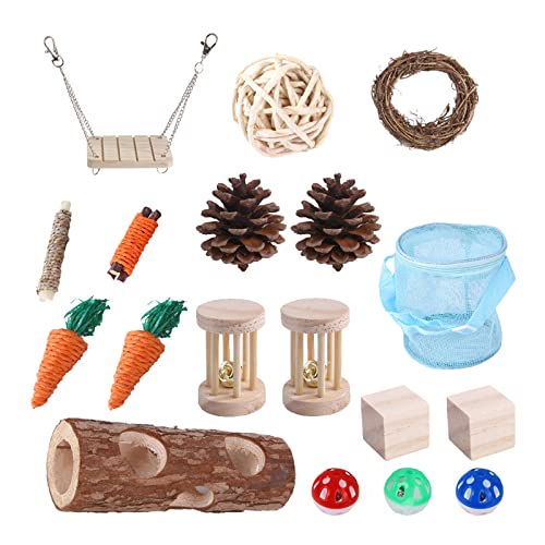 Fhkpsqkcn 20 Stück Kaninchen Kauspielzeug Swing Tube Holz Leckerli Blöcke Kugeln Kaustäbchen Spielzeug für Eichhörnchen Kleine Haustiere Zähne Schleifen von Fhkpsqkcn