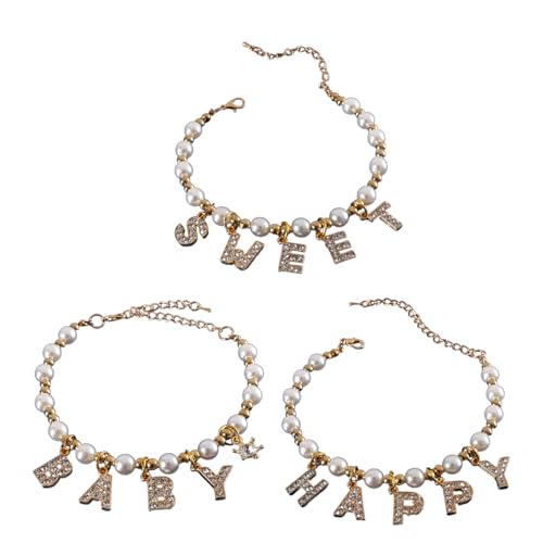 Fhkpsqkcn Katzen Perlen Halskette Katzen Halsband mit Buchstabenanhänger Haustier Halsband für Katzen Mädchen Hochzeit Halsband Katzen Weihnachten Halskette von Fhkpsqkcn