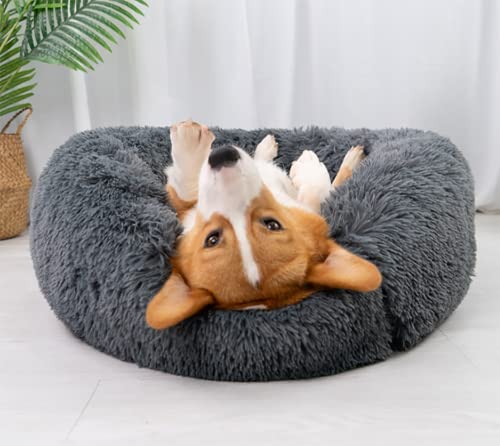 Fhodigogo Großes Hundebett Donut-Hundebett Beruhigendes Hundebett Mittelgroßes flauschiges Hundebett Donut-Hundebett Katzen-Donut-Bett rundes Hundebett Haustierbett Katzenbett Katzenbett (70 cm) von Fhodigogo