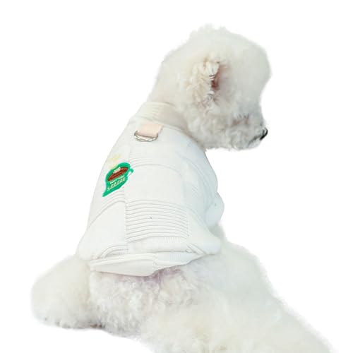 Fhtahun Haustier Kleidung Hund Pullover Shirts mit Geschirr Ring Herbst Winter Spring Pet Kostüm für Kleine Hunde (White, L) von Fhtahun