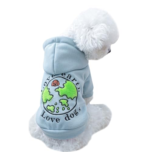 Fhtahun Hoodie für Hunde Katze, Love Earth Love Dogs Kapuzenpullis Sweatshirt Warme Hundepullover Welpe Haustier Kleidung (A, XS) von Fhtahun