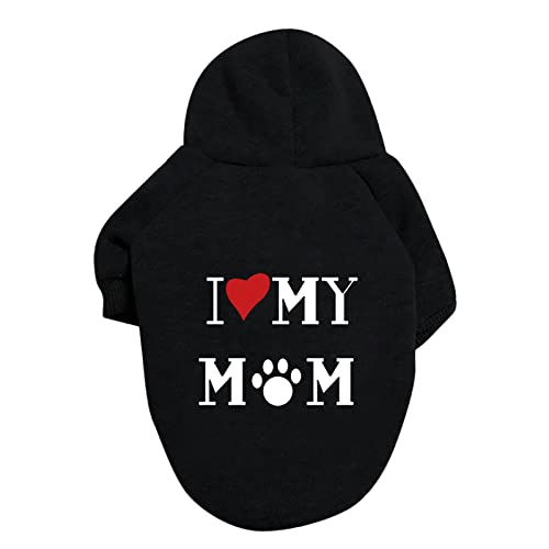 Fhtahun Hunde Kapuzenpulli I Love My MOM Pet Bekleidung Hunde Shirt Wärmer Pullover Jackett Haustierpullover Kleiner Hund Mittlerer Hund (Black, 3XL) von Fhtahun