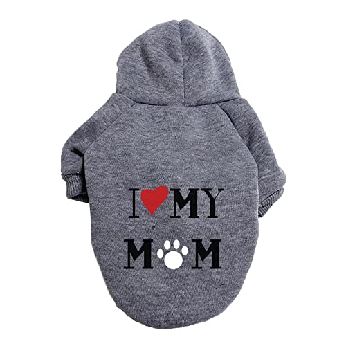 Fhtahun Hunde Kapuzenpulli I Love My MOM Pet Bekleidung Hunde Shirt Wärmer Pullover Jackett Haustierpullover Kleiner Hund Mittlerer Hund (Grey, 6XL) von Fhtahun