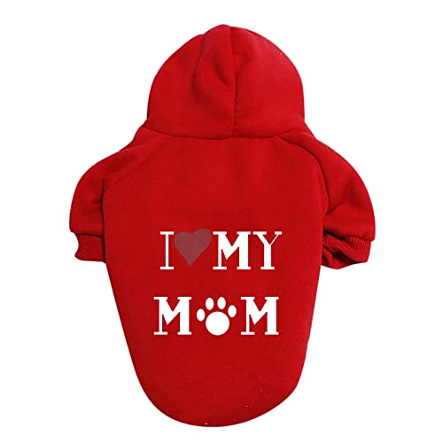 Fhtahun Hunde Kapuzenpulli I Love My MOM Pet Bekleidung Hunde Shirt Wärmer Pullover Jackett Haustierpullover Kleiner Hund Mittlerer Hund (Red, S) von Fhtahun