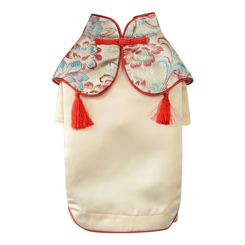 Fhtahun Modische Haustier-Kleidung für Haustiere, Chinesischer Stil Cheongsam-Rock Kleid Haustier-Dekoration Kostüm für Neujahr, Hochzeiten, Valentinstag (Beige, L) von Fhtahun