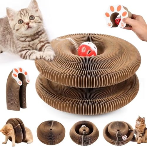 FiTspi Magic Cat Scratching Board, Foldable Cat Grinding Claw Scratch Board Comes with Toy Ring Ball, Cat Scratch Pad for Kitten, Cat Scratch Lounge Protect Furniture Sofa von FiTspi