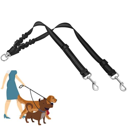 Doppelendige Hundeleine für Hunde, 360° drehbar, Bungee-Stretch, reflektierend, für mittelgroße und große Hunde, doppelte Hundeleinenkupplung für Spaziergänge mit 2 mittelgroßen Hunden (Farbe: von Fiacvrs