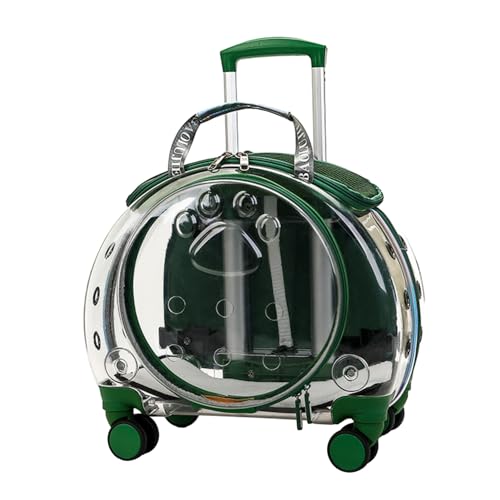 Haustier-Tragetasche mit Rollen, transparenter Katzenrucksack, Blasen, Outdoor, Haustier-Tragetasche, Rolltasche mit Matte, Katzenhütte, Trolley-Tasche für Katzen und Hunde, Grün von Fiauli