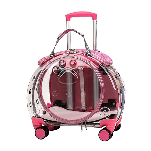 Haustier-Tragetasche mit Rollen, transparenter Katzenrucksack, Blasen, Outdoor, Haustier-Tragetasche, Rolltasche mit Matte, Katzenhütte, Trolley-Tasche für Katzen und Hunde (Rosa) von Fiauli