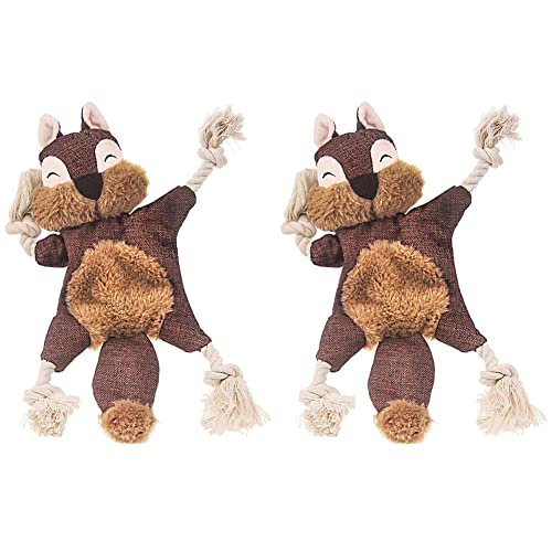 Ficher 2 x Plüsch-Hundespielzeug für Welpen, knisterndes quietschendes Hundespielzeug, Eichhörnchen, Plüsch-Hundespielzeug mit Seilknoten für kleine Hunde von Ficher