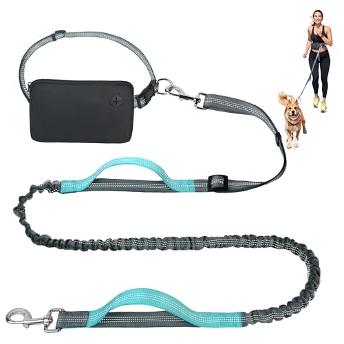 Fida 3-in-1-Hundeleine mit Reißverschlusstasche, Bungee und reflektierenden Riemen, verstellbare 1,5–2,4 m lange Crossbody/Taille, Laufleine für Hunde, abnehmbarer Verkehrsgriff für sicheres Gehen und von Fida