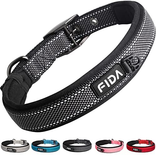 Fida Gepolstertes Hundehalsband, Metall-Gürtelschnalle, Hundehalsband mit doppellagigem Gurtband, strapazierfähiges Hundehalsband für kleine Hunde, Schwarz von Fida