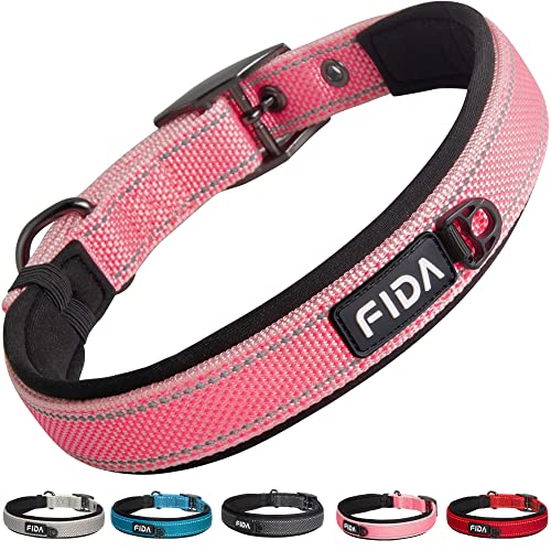 Fida Gepolstertes Hundehalsband, Metall-Gürtelschnalle, Hundehalsband mit doppellagigem Gurtband, strapazierfähiges Hundehalsband für mittelgroße Hunde, Rosa von Fida