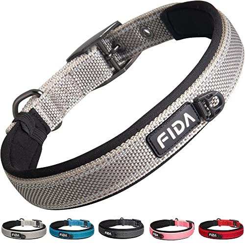 Fida Gepolstertes Hundehalsband, Metall-Gürtelschnalle, Hundehalsband mit doppellagigem Gurtband, strapazierfähiges Hundehalsband für kleine Hunde, Grau von Fida