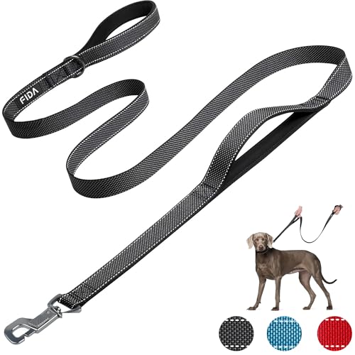 Fida Heavy Duty Hundeleine für mittlere/große Hunde, 1.8M / 6FT Double Handle Hundeleine für mehr Kontrolle, reflektierende Hundeleinen für tägliche Spaziergänge & Training (Schwarz) von Fida