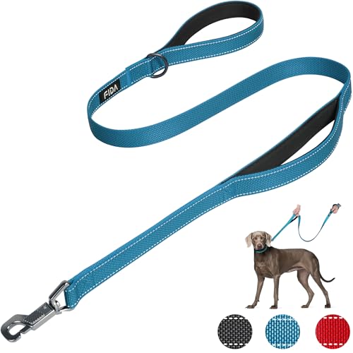 Fida Heavy Duty Hundeleine für mittlere/große Hunde, 1.2M / 4FT Double Handle Hundeleine für mehr Kontrolle, reflektierende Hundeleinen für tägliche Spaziergänge & Training (Blau) von Fida