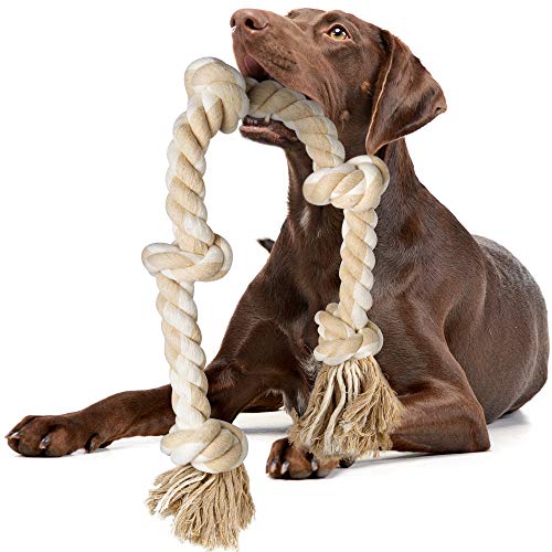 Fida Hundespielzeug aus Seil für große/mittelgroße aggressive Kauer, robustes Baumwoll-Kauspielzeug, 90 cm, 5 Knoten, unzerstörbar, Tauziehen, Seil, Zahnreinigung von Fida