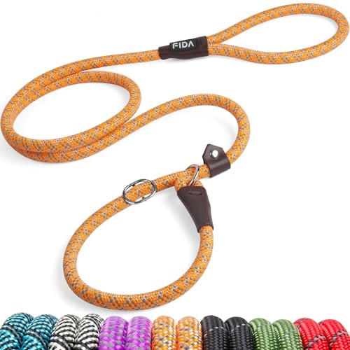 Fida Hundeleine, 1,8 m, Einheitsgröße, zum Reinschlüpfen, kein Halsband oder Geschirr erforderlich, langlebiges und wetterbeständiges Kletterseil mit reflektierenden Nähten (Orange) von Fida