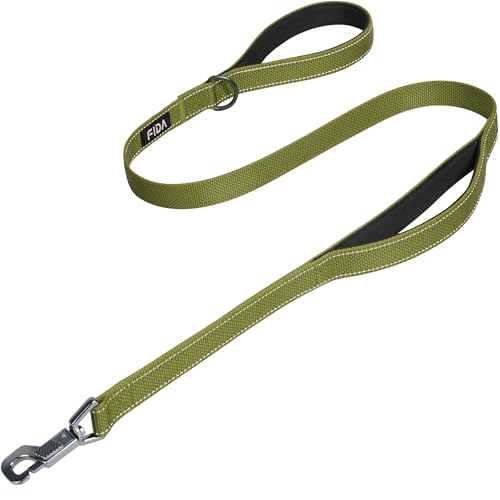 Fida Heavy Duty Hundeleine für mittlere/große Hunde, 1.2M / 4FT Double Handle Hundeleine für mehr Kontrolle, reflektierende Hundeleinen für tägliche Spaziergänge & Training (Armeegrün) von Fida