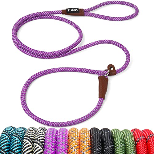 Fida Robuste Retrieverleine, 1,8 m x 0,9 cm, robuste Hundeleine, bequemes, starkes Seil für kleine Hunde und Welpen, kein Ziehen, Haustier-Trainingsleine mit stark reflektierenden (0,9 cm, Violett) von Fida