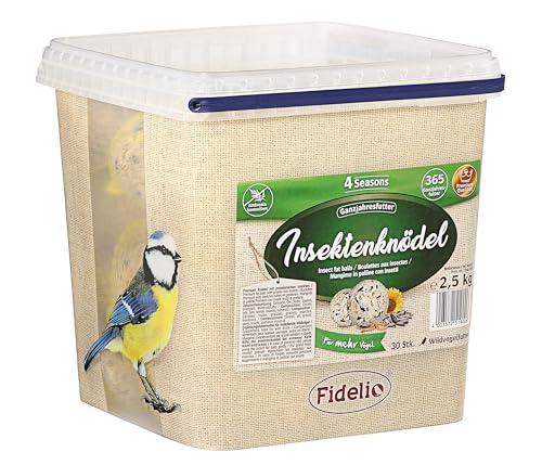 Fidelio Meisenknödel mit Netz, Insektenknödel, ganzjähriges Wildvogelfutter proteinreich / energiereich, hochwertiges Vogelfutter für Wildvögel, 30 Stück im Eimer, 2.5 kg von Fidelio