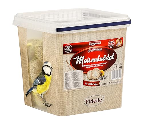 Fidelio Meisenknödel mit Netz, ganzjähriges Wildvogelfutter proteinreich / energiereich, hochwertiges Vogelfutter für Wildvögel, 30 Stück im Eimer, 2.5 kg von Fidelio