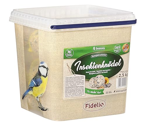 Fidelio Meisenknödel ohne Netz, Insektenknödel, ganzjähriges Wildvogelfutter proteinreich/energiereich, hochwertiges Vogelfutter für Wildvögel, 30 Stück im Eimer, 2.5 kg von Fidelio