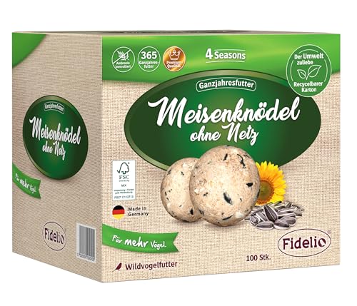 Fidelio Meisenknödel ohne Netz, ganzjähriges Wildvogelfutter proteinreich/energiereich, hochwertiges Vogelfutter für Wildvögel, 100 Stück im Karton aus FSC-zertifizierter Produktion, 8.3 kg von Fidelio