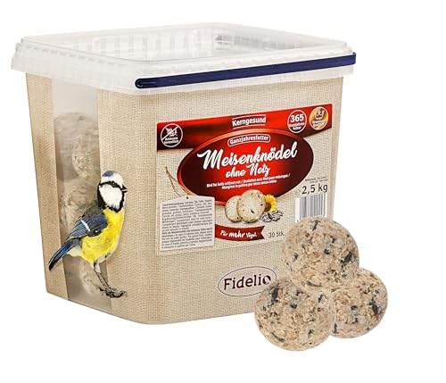 Fidelio Meisenknödel ohne Netz, ganzjähriges Wildvogelfutter proteinreich/energiereich, hochwertiges Vogelfutter für Wildvögel, 30 Stück im Eimer, 2.5 kg von Fidelio